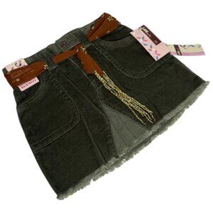 Lee Girls Green Corduroy Skirt 8 Adjustable Waist Frayed Hem Embellished Belt